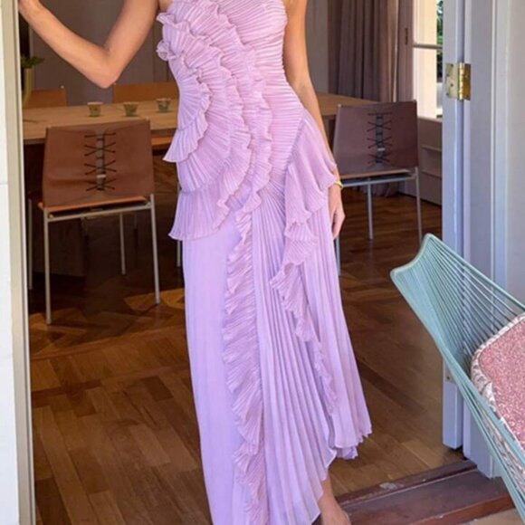 Pleated Frill Halter Neck Maxi Dress - Picture 4 of 5